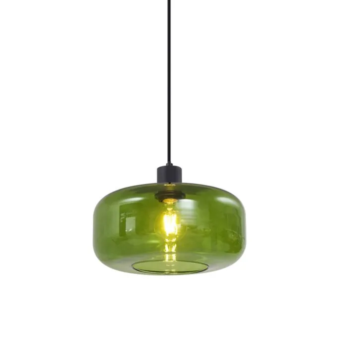 Retro-Pendelleuchte Schwarz mit Grünglas - Bizle