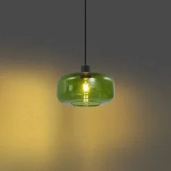 Retro-Pendelleuchte Schwarz mit Grünglas - Bizle