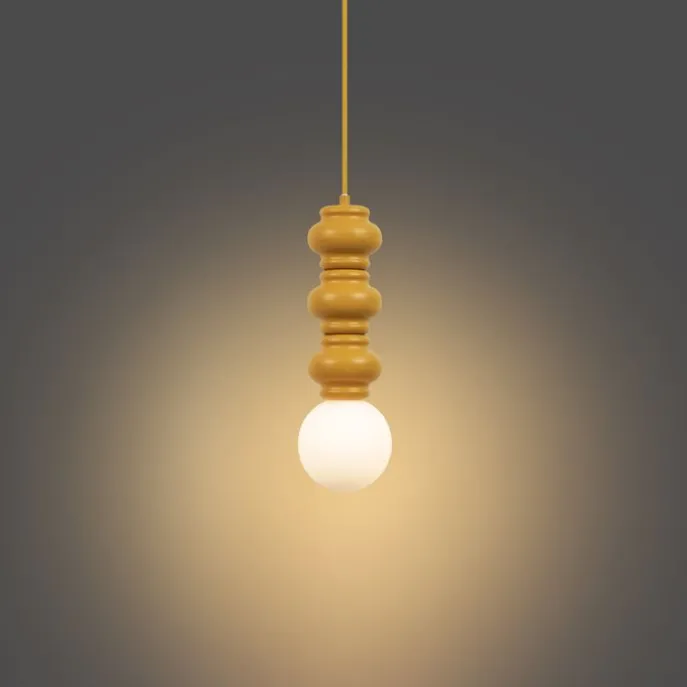 Retro-Pendelleuchte Senfgelb mit mattiertem Glas - Fedde