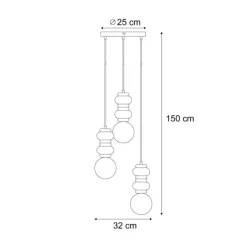 Retro-Pendelleuchte Senfgelb mit mattiertem Glas 3-flammig - Fedde