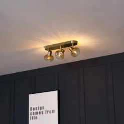 Runde Deckenleuchte Gold mit Bernsteinglas 3-flammig - Teddy