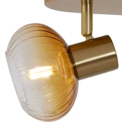 Runde Deckenleuchte Gold mit Bernsteinglas 3-flammig - Teddy