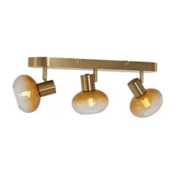 Runde Deckenleuchte Gold mit Bernsteinglas 3-flammig - Teddy