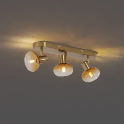 Runde Deckenleuchte Gold mit Bernsteinglas 3-flammig - Teddy