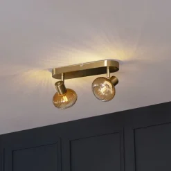 Runde Deckenleuchte Gold mit Bernsteinglas 2-flammig - Teddy