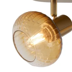 Runde Deckenleuchte Gold mit Bernsteinglas 2-flammig - Teddy