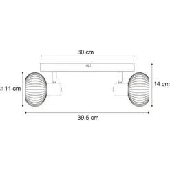 Runde Deckenleuchte Gold mit Bernsteinglas 2-flammig - Teddy
