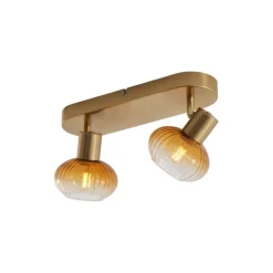 Runde Deckenleuchte Gold mit Bernsteinglas 2-flammig - Teddy