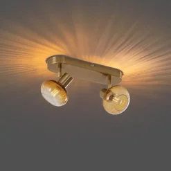 Runde Deckenleuchte Gold mit Bernsteinglas 2-flammig - Teddy