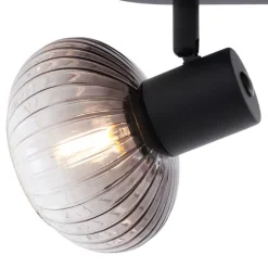 Runde Deckenleuchte schwarz mit Rauchglas 2-flammig - Teddy