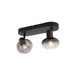 Runde Deckenleuchte schwarz mit Rauchglas 2-flammig - Teddy