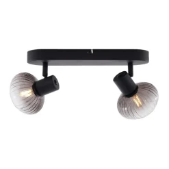 Runde Deckenleuchte schwarz mit Rauchglas 2-flammig - Teddy