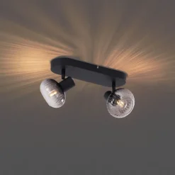 Runde Deckenleuchte schwarz mit Rauchglas 2-flammig - Teddy