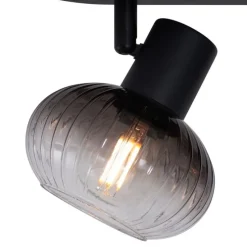 Runde Deckenleuchte schwarz mit Rauchglas 3-flammig - Teddy