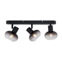 Runde Deckenleuchte schwarz mit Rauchglas 3-flammig - Teddy