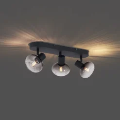 Runde Deckenleuchte schwarz mit Rauchglas 3-flammig - Teddy