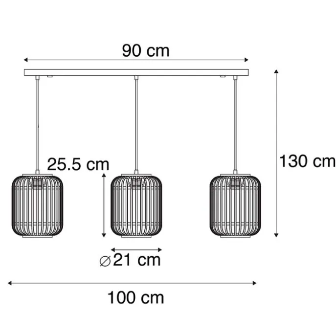 Rural Hängelampe Rattan 3-Licht - Manila