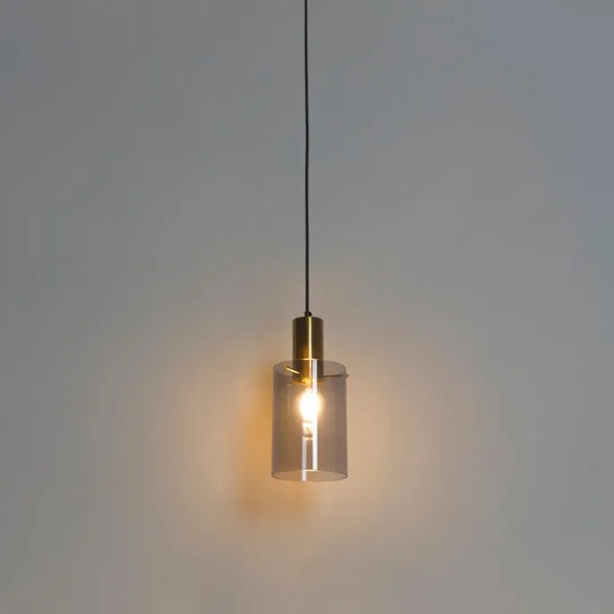 Schicke Hängelampe aus Messing mit Rauchglas inkl. WLAN A60 - Vidra