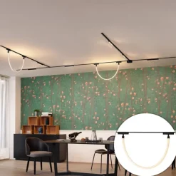 Schienensystem mit 6 Deckenleuchten und 2 Pendelleuchten Schwarz 1-phasig - Magnetic Marra Tautau