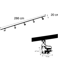 Schienensystem mit 5 Spots 1-phasig schwarz mit Stahl - Suplux