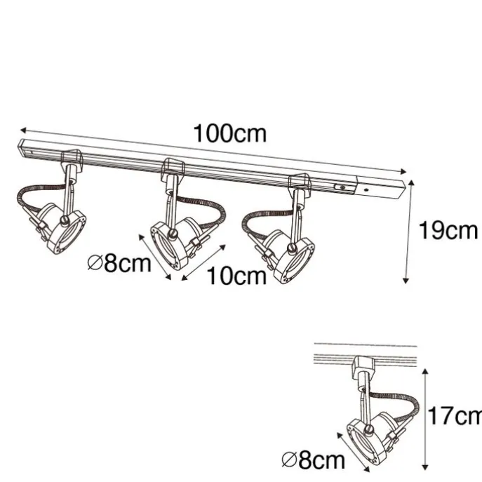 Schienensystem mit 3 Spots 1-phasig schwarz - Sulux