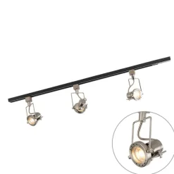 Schienensystem mit 3 Spots 1-phasig schwarz mit Stahl - Suplux