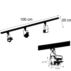 Schienensystem mit 3 Spots 1-phasig schwarz mit Stahl - Suplux
