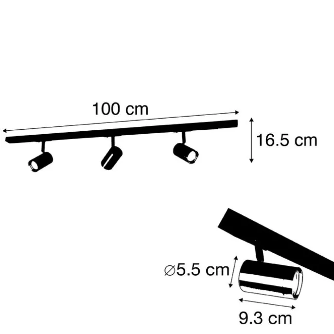 Schienensystem mit 3 Spots 1-phasig schwarz mit Gold - Jeana