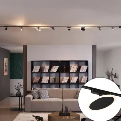 Schienensystem mit 6 Strahlern und 2 Deckenleuchten schwarz 1-phasig - Magnetic Lance Puk