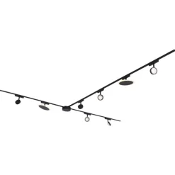 Schienensystem mit 6 Strahlern und 2 Deckenleuchten schwarz 1-phasig - Magnetic Lance Puk