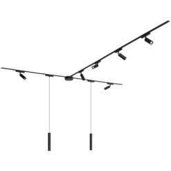 Schienensystem mit 6 Strahlern und 2 Pendelleuchten Schwarz 1-phasig - Magnetic Samson Cassie