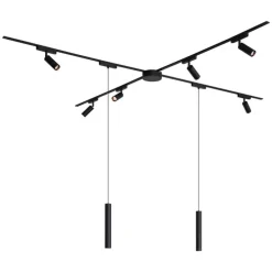 Schienensystem mit 6 Strahlern und 2 Pendelleuchten Schwarz 1-phasig - Magnetic Samson Cassie