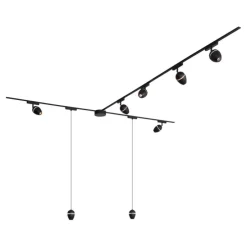 Schienensystem mit 6 Strahlern und 2 Pendelleuchten Schwarz 1-phasig - Magnetic Eggy