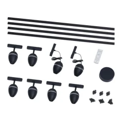 Schienensystem mit 6 Strahlern und 2 Pendelleuchten Schwarz 1-phasig - Magnetic Eggy