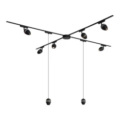 Schienensystem mit 6 Strahlern und 2 Pendelleuchten Schwarz 1-phasig - Magnetic Eggy
