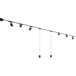 Schienensystem mit 6 Strahlern und 2 Pendelleuchten Schwarz 1-phasig - Magnetic Eggy