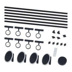 Schienensystem mit 8 Strahlern und 4 Deckenleuchten schwarz 1-phasig - Magnetic Lance Puk