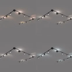 Schienensystem mit 8 Strahlern und 4 Deckenleuchten schwarz 1-phasig - Magnetic Lance Puk