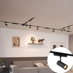 Schienensystem mit 8 Strahlern und 4 Deckenleuchten schwarz 1-phasig - Magnetic Gert Puntua