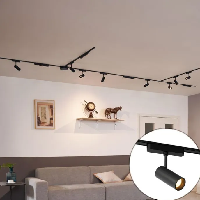 Schienensystem mit 8 Strahlern und 4 Deckenleuchten schwarz 1-phasig - Magnetic Gert Puntua