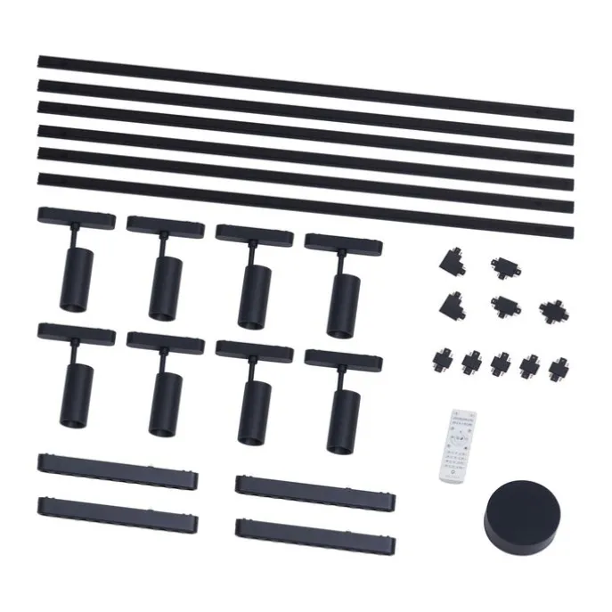 Schienensystem mit 8 Strahlern und 4 Deckenleuchten schwarz 1-phasig - Magnetic Gert Puntua