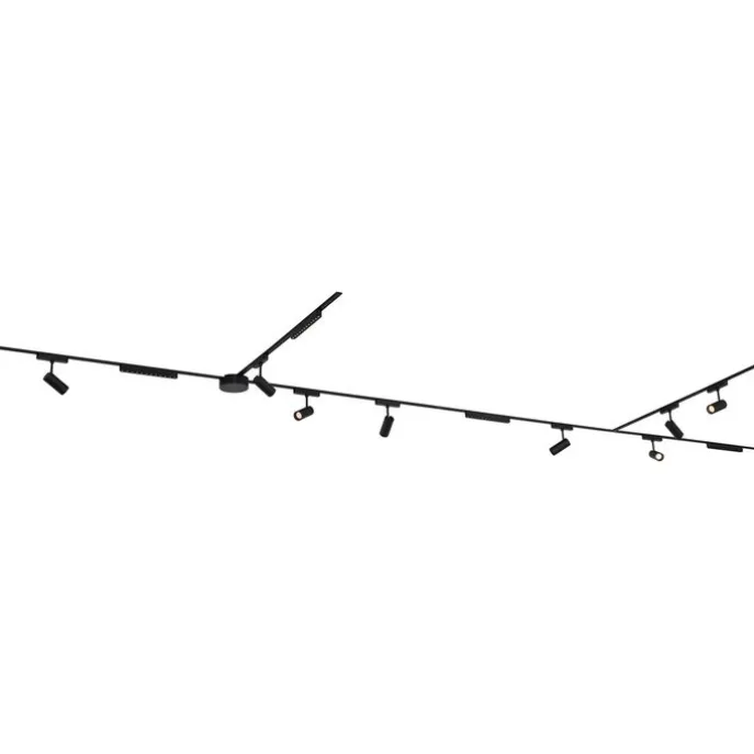 Schienensystem mit 8 Strahlern und 4 Deckenleuchten schwarz 1-phasig - Magnetic Gert Puntua