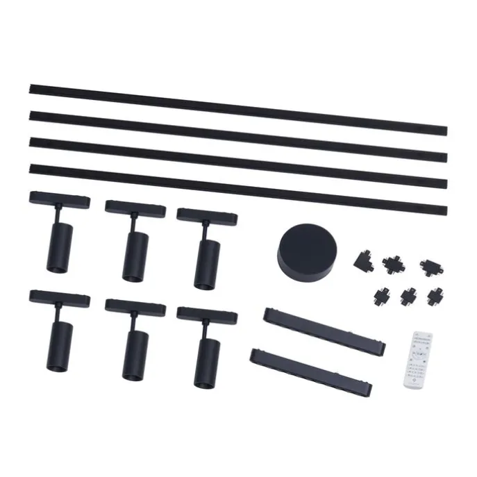 Schienensystem mit 6 Strahlern und 2 Deckenleuchten schwarz 1-phasig - Magnetic Gert Puntua