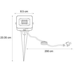 Schwarzer Strahler inkl. LED mit Erdungsstift IP65 - Levana