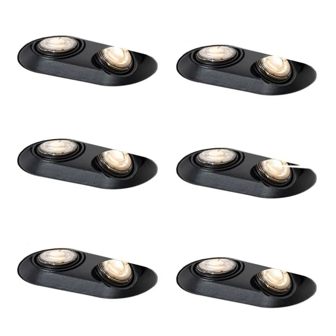 Set mit 6 abgerundeten Einbaustrahlern schwarz GU10 50mm 2-Licht - Hubs