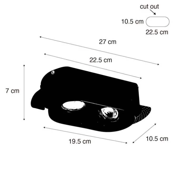 Set mit 6 abgerundeten Einbaustrahlern schwarz GU10 50mm 2-Licht - Hubs