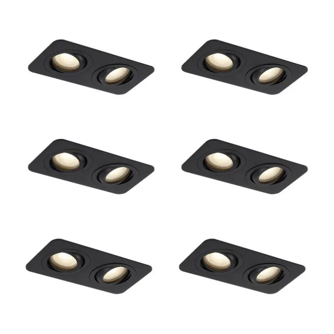 Set mit 6 abgerundeten Einbaustrahlern schwarz GU10 50mm schwenkbar und neigbar IP44 2-flammig - Alberto