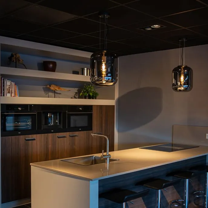 Set mit 2 Design-Hängelampen in schwarz mit Rauchglas - Bliss