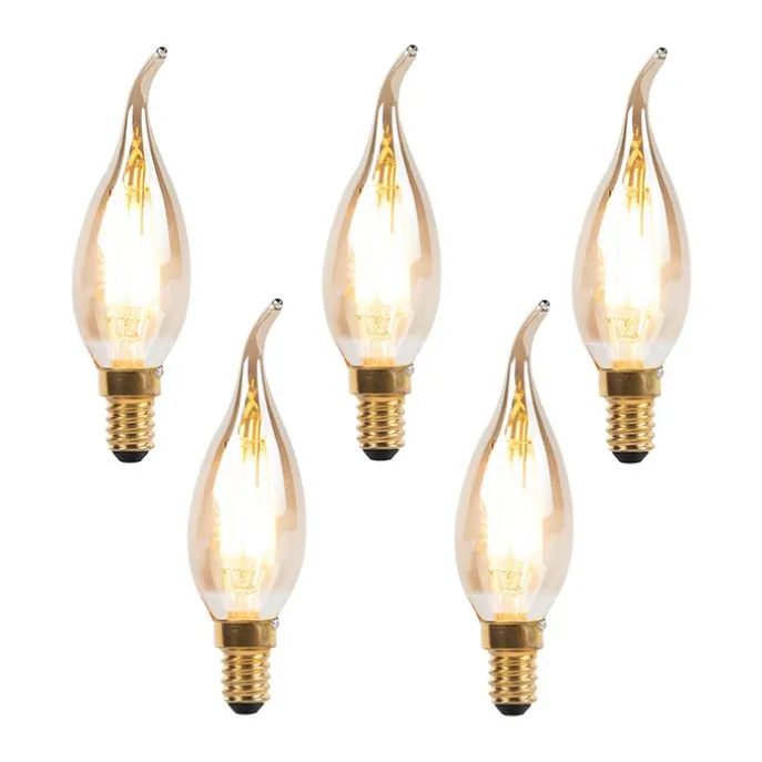 Set mit 5 dimmbaren E14 LED Filament Kerzenlampen 240V 3W 250lm