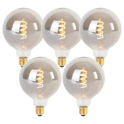 Set mit 5 dimmbaren E27 LED-Glühbirnen mit Twisted Filament G125 Rauchglas 4W 120lm 1800K